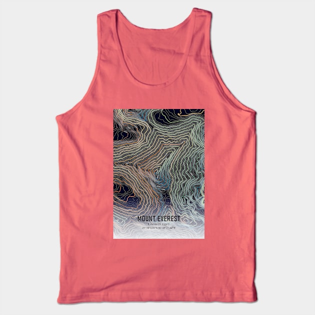 Mount Everest Topographic Map blue green and yellow Tank Top by MapCarton